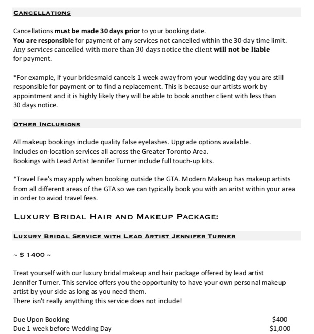 Bridal Makeup Artist Rates