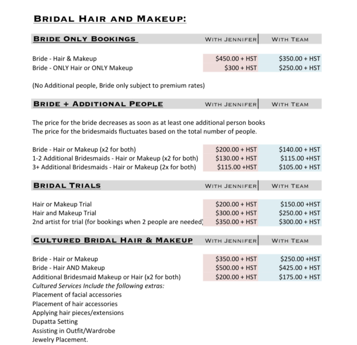 Modern Makeup Bridal Makeup Prices