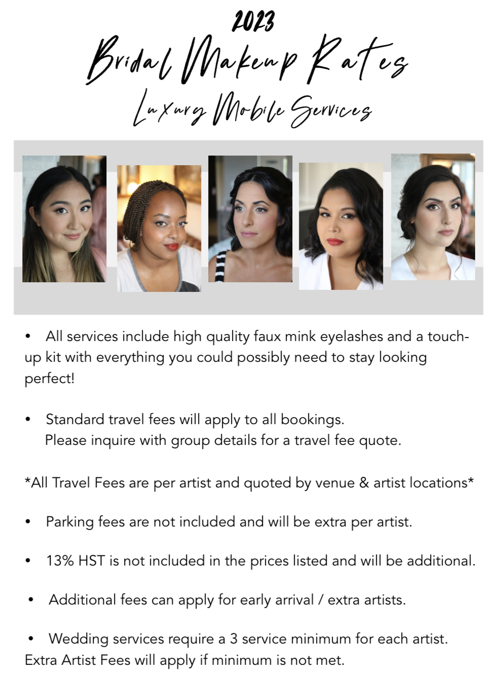Modern Makeup - Mobile makeup and hair - Price list